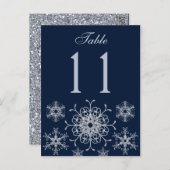 Navy Silver Glitter Snowflakes Table Number Card (Front/Back)