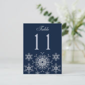 Navy Silver Glitter Snowflakes Table Number Card (Standing Front)