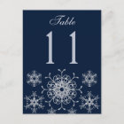 Navy Silver Glitter Snowflakes Table Number Card