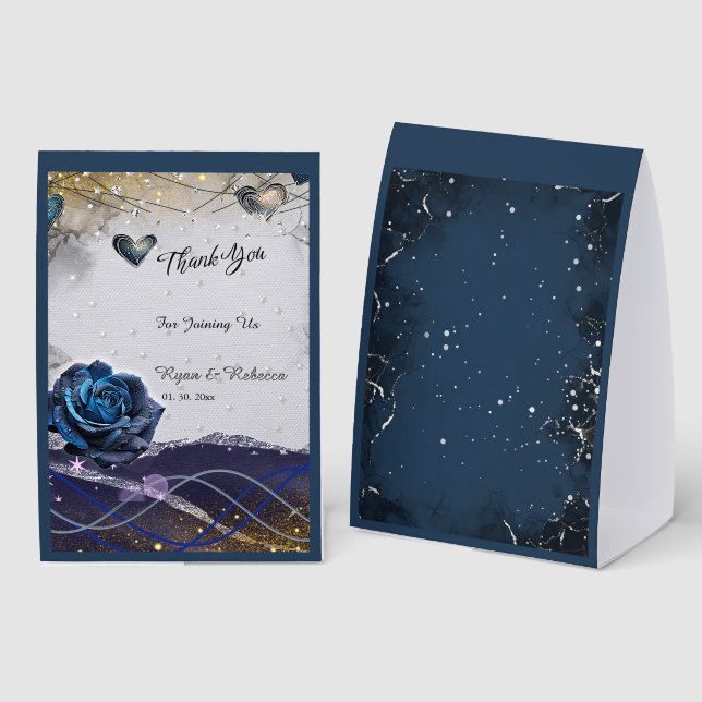  Navy Silver Gold Paper Table Tent (Front/Back)