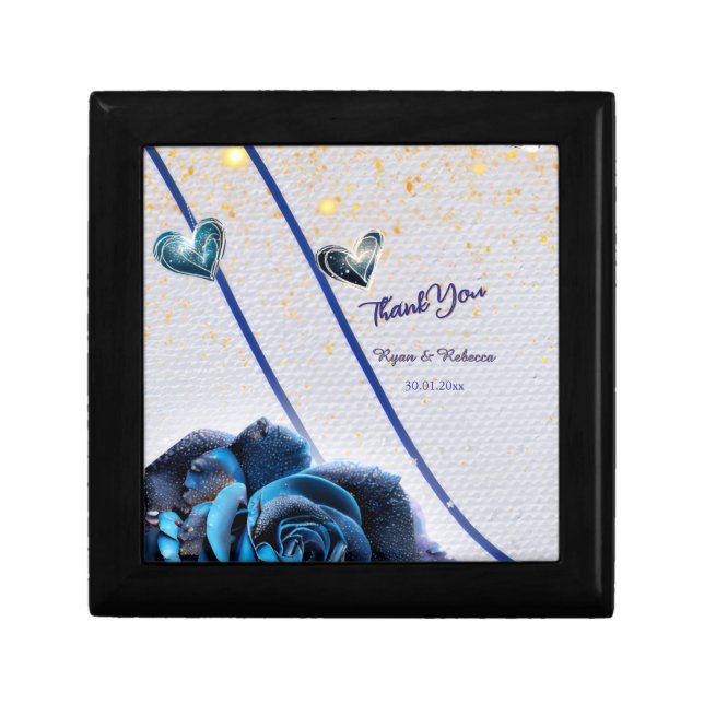 Navy Silver Gold Wedding Jewelry Keepsake Box (Front)