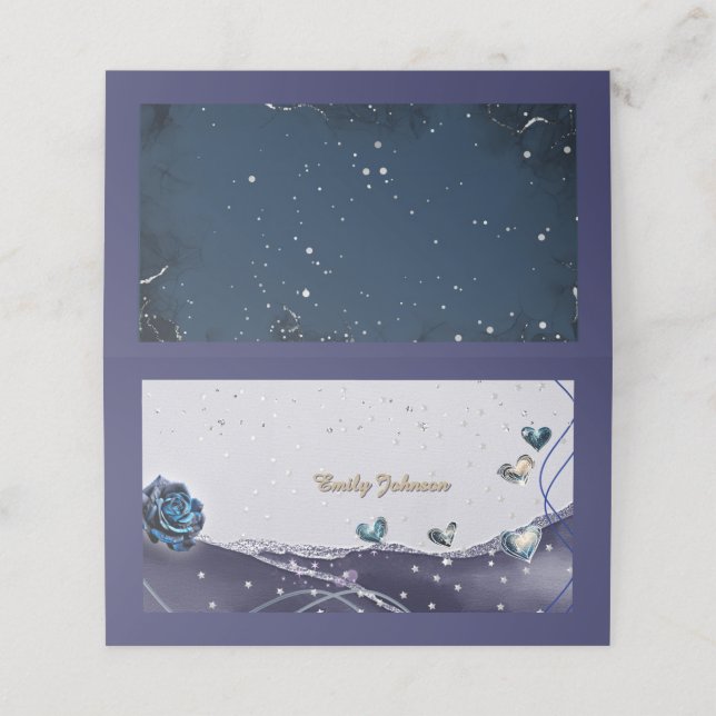Navy Silver Gold Wedding Place Card (Outside Unfolded)