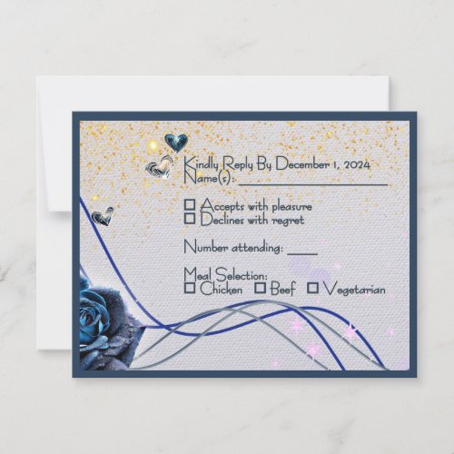 Navy Silver Gold Wedding RSVP Card