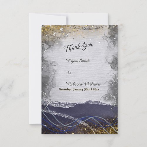 Navy Silver Gold Wedding Thank You Card