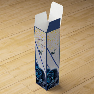Navy Silver Gold Wedding Wine Gift Box