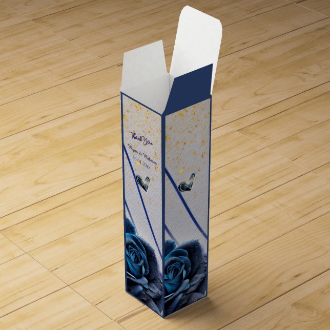 Navy Silver Gold Wedding Wine Gift Box (Opened)