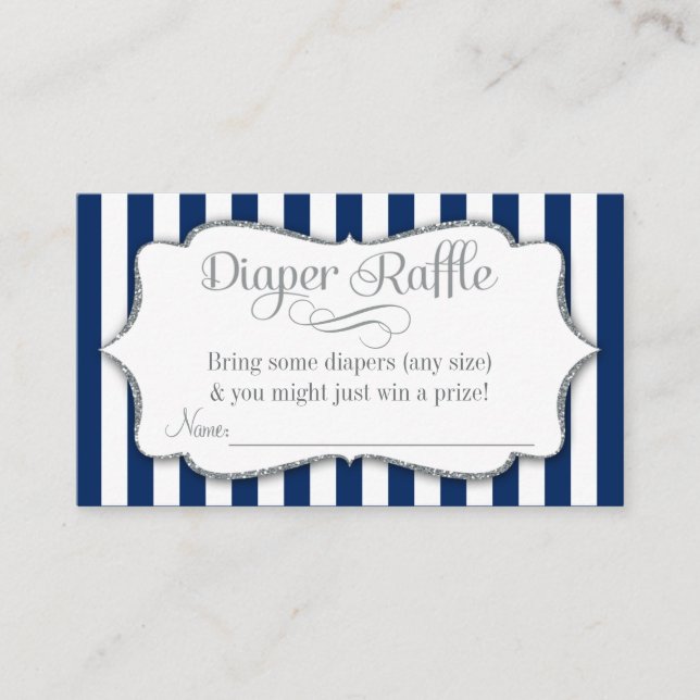 Navy Silver Gray Diaper Raffle Baby Shower Cards (Front)