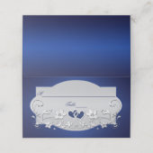 Navy, Silver Gray Floral, Hearts Place Card (Outside Unfolded)