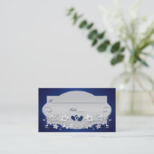 Navy, Silver Gray Floral, Hearts Place Card (Standing Front)