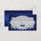 Navy, Silver Gray Floral, Hearts Place Card (Front/Back)