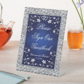 Navy, Silver Gray Floral Wedding Table Sign (In SItu)