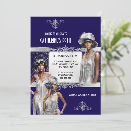 Navy silver Great Gatsby Flapper girls birthday