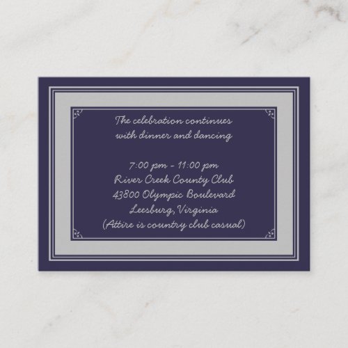 Navy Silver Grey Bar Mitzvah Reception Card