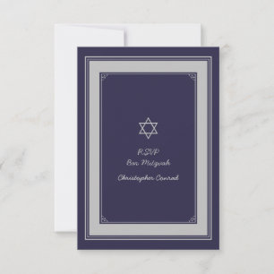 Navy Silver Grey Bar Mitzvah Reply Card