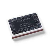 Navy Silver Holly Leaves Winter Wedding Matchboxes