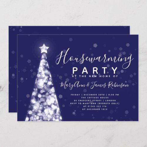 Navy Silver Housewarming Party Christmas Holiday Invitation