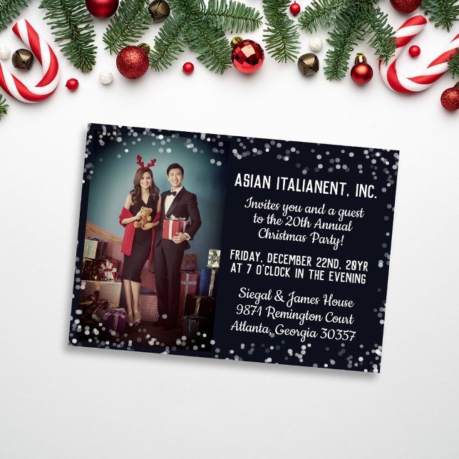 Navy Silver Light Photo Corporate Christmas Party Invitation (Creator Uploaded)