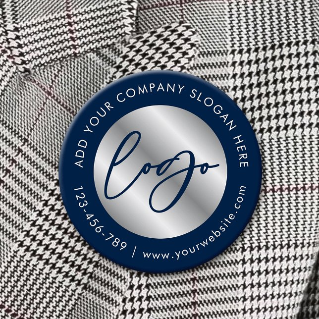 Navy & Silver Logo Corporate Business Promotional Button (Creator Uploaded)