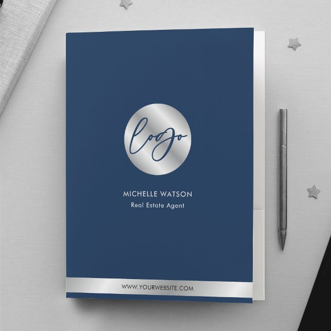 Navy & Silver Logo Corporate Business Promotional Pocket Folder (Creator Uploaded)
