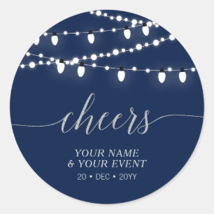 Navy & Silver Modern Cheers Adult Birthday Favor Classic Round Sticker
