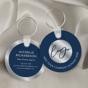 Navy & Silver Property Agent Notary Business Logo Keychain