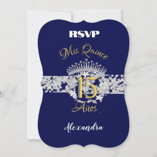 Navy Silver Quinceanera Vintage Boho Spanish RSVP