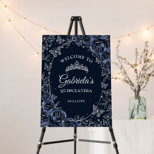 Navy Silver Quinceanera Welcome Foam Board