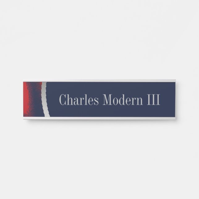 Navy Silver Red Wall Hanging Cubical Name Plate (Front)