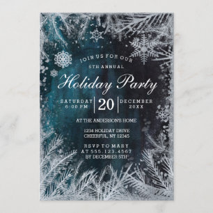 Navy & Silver Snow Holiday Party Invitation