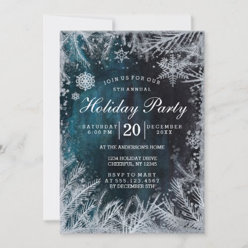 Navy  Silver Snow Holiday Party Invitation