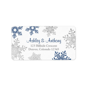 Navy Silver Snowflake Wedding Return Address Label