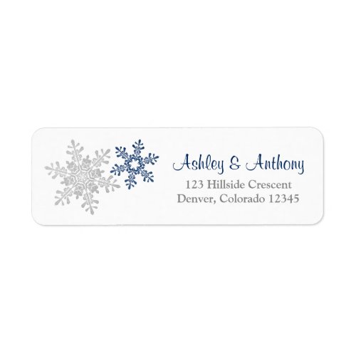 Navy Silver Snowflake Winter Wedding Address Label