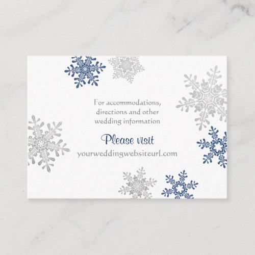 Navy Silver Snowflake Winter Wedding Insert Cards