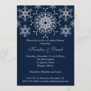 Navy, Silver Snowflakes Couples Shower Invite
