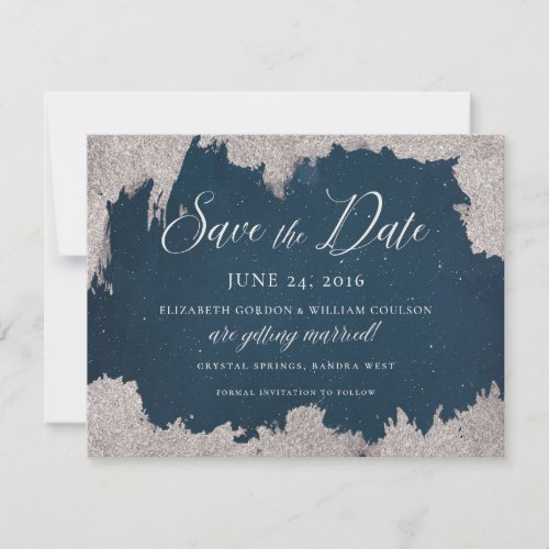 Navy Silver Star Celestial Winter Frost Wedding Save The Date