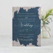 Navy Silver Star Celestial Winter Wedding Card (Standing Front)