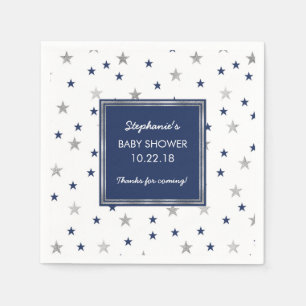 Navy Silver Stars Twinkle Baby Shower decor Napkins