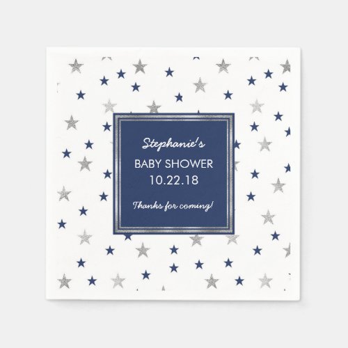 Navy Silver Stars Twinkle Baby Shower decor Napkins