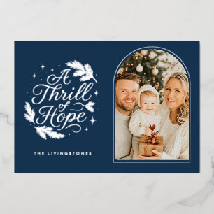 Navy & Silver Thrill of Hope Arch Photo Religious Foil Holiday Card