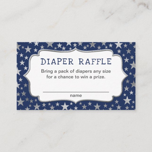 Navy Silver Twinkle Star diaper raffle tickets Enclosure Card (Front)
