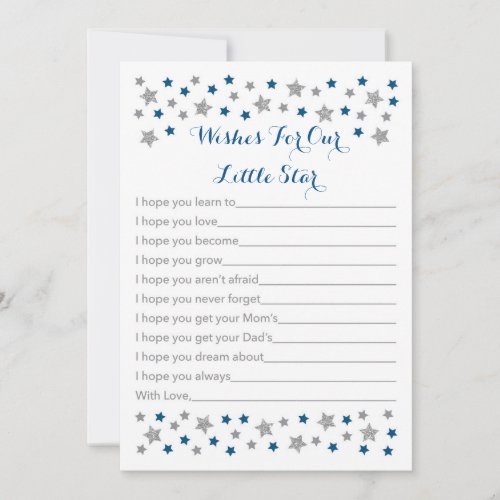 Navy  Silver Twinkle Star Wishes For Baby Advice Card