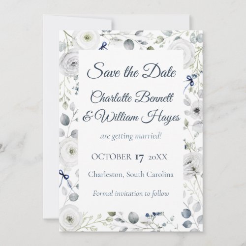 Navy Silver Watercolor Floral Save the Date