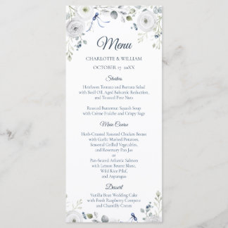 Navy Silver Watercolor Floral Wedding Menu