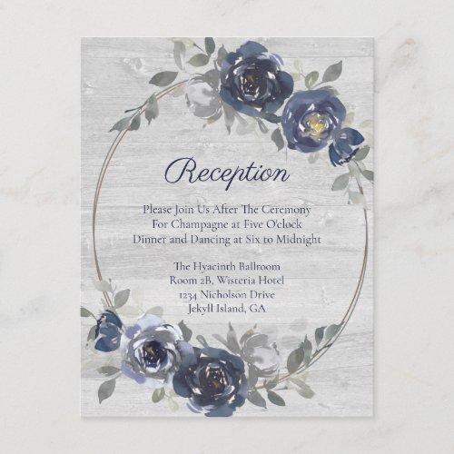 Navy Silver Watercolor Floral Wedding Reception Enclosure Card