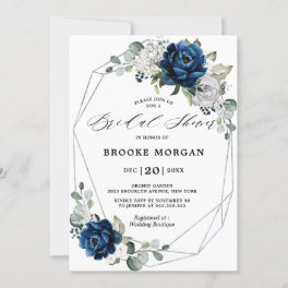 Navy Silver White Ivory Geometric Bridal Shower Invitation