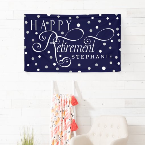 Navy, Silver, White, Modern Retirement Party Banner | Zazzle