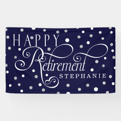 Navy, Silver, White, Modern Retirement Party