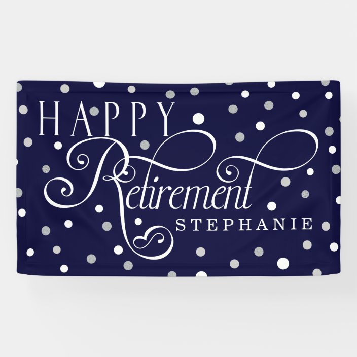 Navy, Silver, White, Modern Retirement Party Banner | Zazzle.com