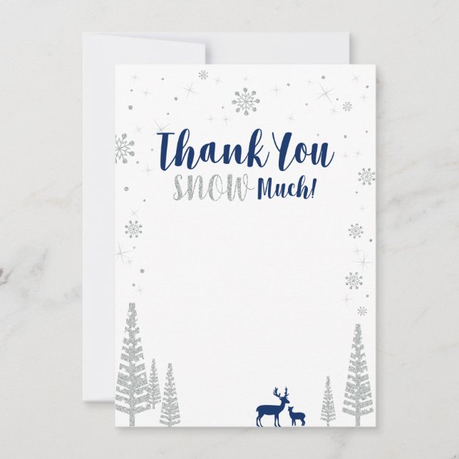 Navy & Silver Winter Wonderland Thank You Card (Front)