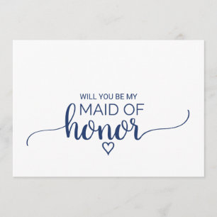 Navy Simple Calligraphy Maid Of Honor Proposal Invitation